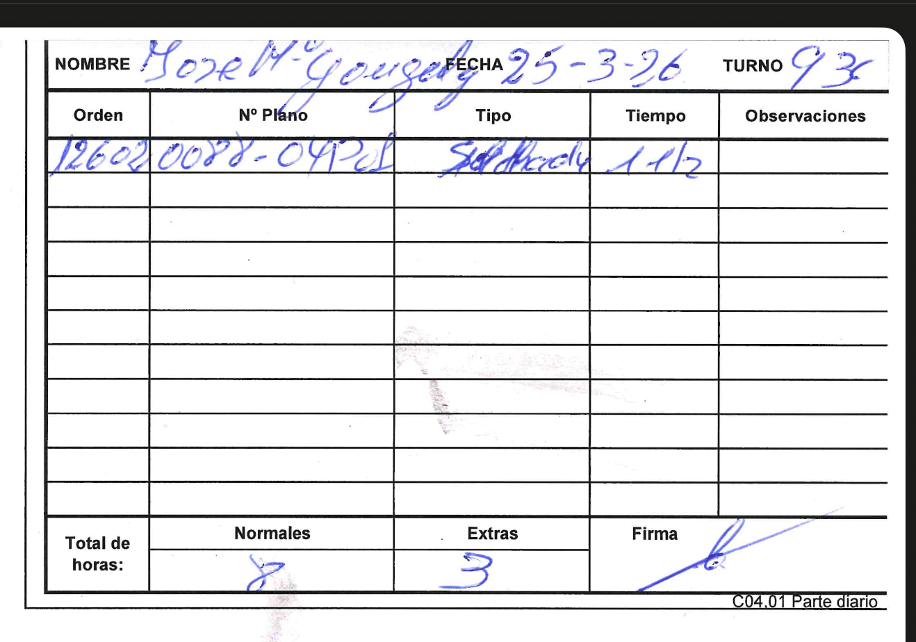 Parte de trabajo