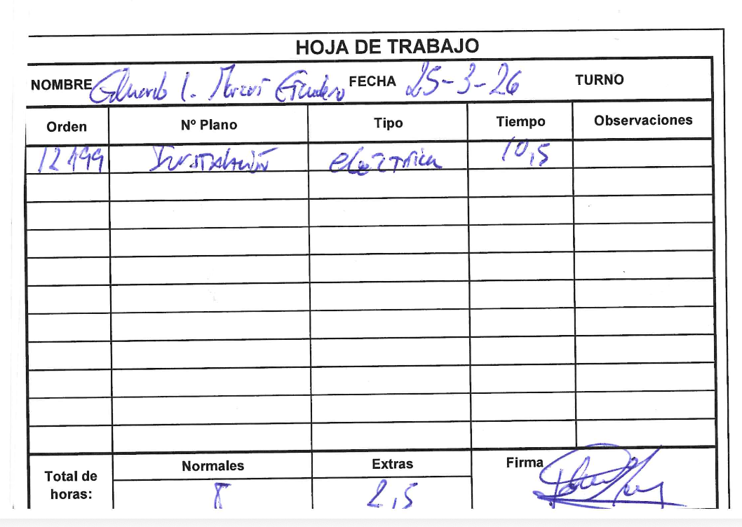 Parte de trabajo
